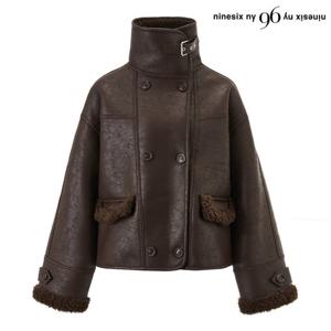 [나인식스뉴욕]빈티지 하이넥 레더 무스탕 긴팔 자켓 (NP4JK020L0)