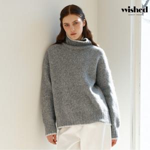 [위시드]터틀넥 라인 배색 루즈핏 울 긴팔 니트 (WICDNT040)