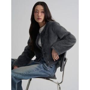 (35613VCM13) [에잇세컨즈] 라운드넥 카디건형 퍼 아우터  그레이