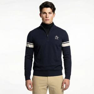 [먼싱웨어]남성 소매포인트 반집업 스웨터 네이비 MR121MSW13