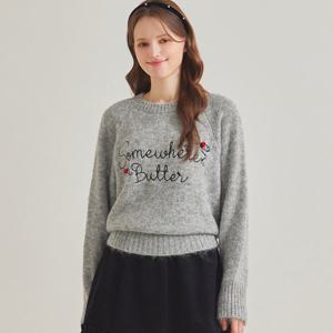 [포커스]리본 레터링 자수 라운드넥 울니트 PBBF5W1KT2211