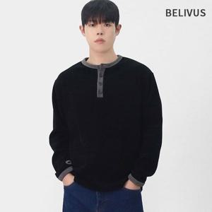 빌리버스 남성 데일리 코듀로이 파이핑라인 핸드워머 라운드 헨리넥 링거티 BVC016