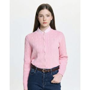헤지스 여성 26SS 아이코닉 케이블 긴팔 크루넥 가디건 핑크 HSSW6AC11P2