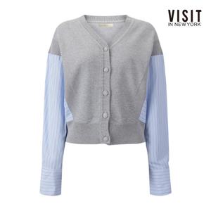 [비지트인뉴욕]스트라이프 셔츠 배색 믹스 니트 가디건 V61GD06