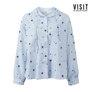 [비지트인뉴욕]스타 패턴 스트라이프 후드 셔츠 V62LS03
