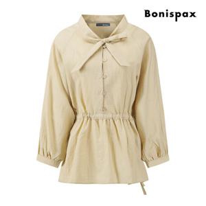 [보니스팍스(여성의류)]리본넥 밴딩 페플럼 셔링 블라우스 XQ2SH002M0