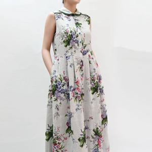 [비꼴리끄(여성)]린넨 프린트 둥근카라 민소매 원피스 B242WO1040