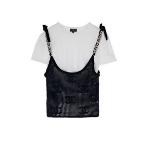 [엘러브] 샤넬 22C 풀오버 캐시미어 컴바인 탑 M 블랙/화이트 6ET0271