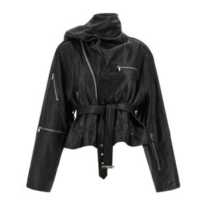 릭오웬스 벨티드 하이넥 가죽 재킷 RP01F6716 LBE09