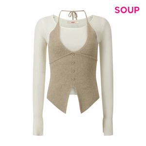SOUP  홀터넥 버튼 뷔스티에 앤 골지 니트 (S62LK06)