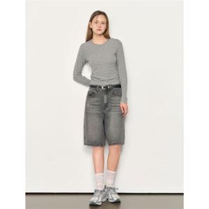 제너럴아이디어 제너럴아이디어 스트라이프 리브드 롱 슬리브 티 [MELANGE GREY] WBE1L01519 383754