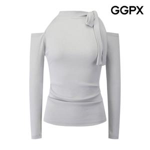 GGPX  숄더 컷아웃 리본넥 슬림 티셔츠 (GQ2TS019F)