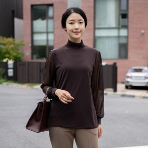 [모슬린]엄마옷 시스루 소매긴팔폴라티셔츠 613FGH557 마담/중년