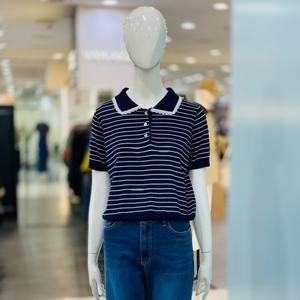 [클리지]레이스 포인트 카라넥 단가라 반팔 니트 CQ3WKT06