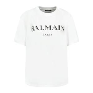 발망 화이트 로고 프린트 크루넥 반팔 티셔츠 FH2EG000BD28 GAB