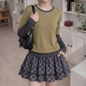 [올리비에스클로젯]투톤 배색 레이어드 티셔츠_O2603TS050A