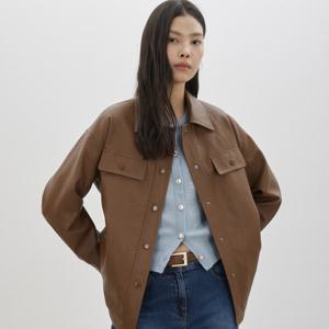 [씨씨콜렉트] 벨티드 페이크 레더 자켓_C261PSF151  Black