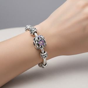 판도라 798772C02 데이지 플라워 퍼플 오픈워크 실버 참