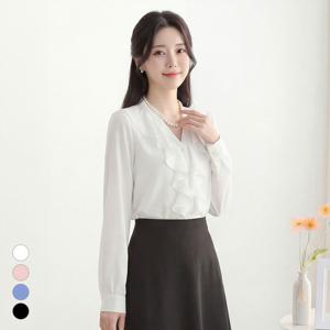 [모리스커밍홈] 엘레강스 러플 브이넥 블라우스_M2603BL070A