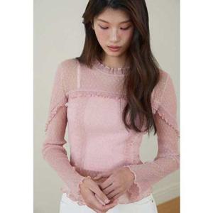 [에고이스트] (ES2OTL03) 러플 메쉬 긴팔 티셔츠