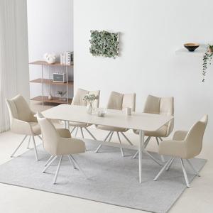 포레온 양면 포세린 세라믹 6인 식탁 세트(회전의자 6개)