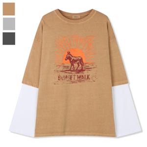 남자 선셋 피그먼트 레이어드 긴팔 티셔츠 ML-TSA-Q002-베이지