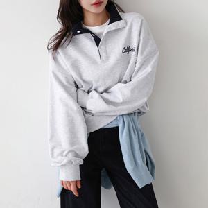 [피핀] 112889 자수 반집업 버튼넥 맨투맨