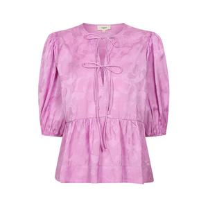 [썬쿠][썬쿠] 패턴 리본 셔링 반소매 블라우스(SN71D5BLS06X)