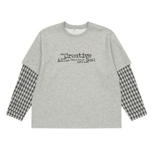 [소이]체크 소매 배색 레이어드티 26S3408GY_OD