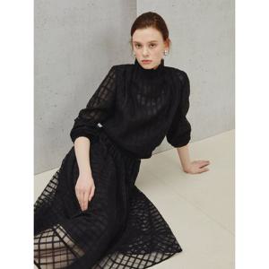 [아이잗컬렉션(피)]백 리본 시어 체크 블라우스 CS3A0BL213