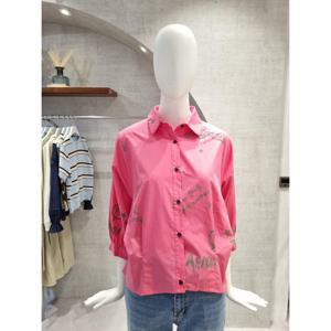 페이지플린  (F5CBL500B) 카라넥 핀턱 프린트 셔츠