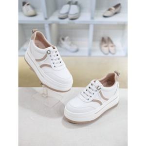 [코디엘루]소가죽 통굽 여성 밴딩 키높이 스니커즈 7cm CDMD5012