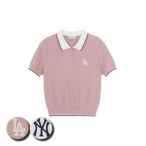 MLB 여성 바시티 컬러배색 폴로 반팔 니트 (3FKPV0463)