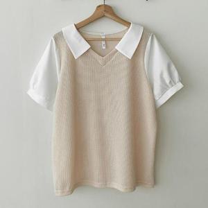 [강물처럼]아이우먼 엘리카라조끼블라우스 GOQ912M404 빅사이즈