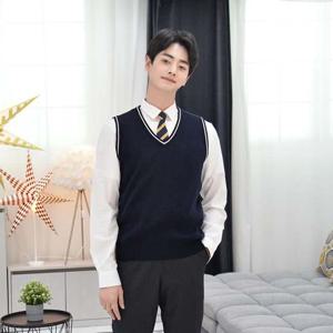 (빅사이즈) 네이비 화이트라인 교복조끼(남자) -4XL 교복조끼