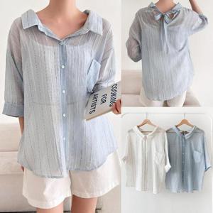 [강물처럼]위쉬몰 BS 리본카라줄무늬셔츠(V056H508) 빅사이즈 (4