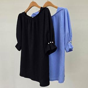 [강물처럼]빅사이즈셔링티 U394L508 진주소매주름반팔티 RI (406