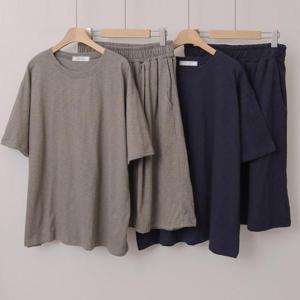 [강물처럼]빅사이즈반팔투피스 U805L508 흐림와이드반바지세트 W