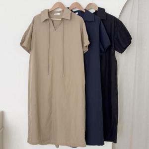 [강물처럼]빅사이즈반팔원피스 V116L508 바스락핀턱카라원피스 S