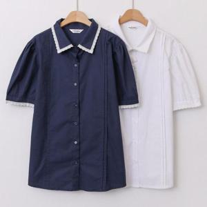 [강물처럼]빅사이즈카라블라우스 V093L508 면레이스반팔블라우스