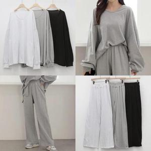 [강물처럼]빅사이즈팬츠투피스 V099L508 넓은넥가오리밴딩세트 Y