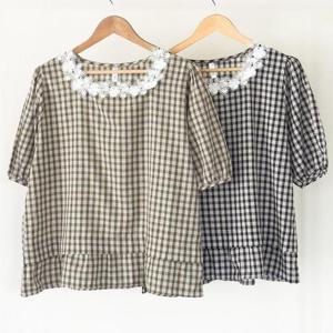 [강물처럼]빅사이즈체크블라우스 V134L508 레이스체크패턴블라우