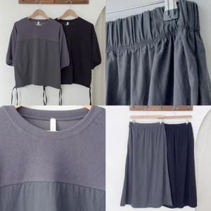 [강물처럼]빅사이즈치마투피스 V122L508 심플한배색스커트세트 G