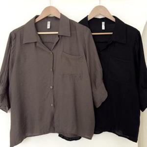 [강물처럼]빅사이즈카라블라우스 V125L508 오픈넥소매주름블라우