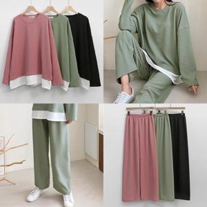 [강물처럼]빅사이즈배색투피스 V127L508 심플오버핏트레이닝세트