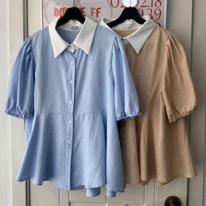 [강물처럼]빅사이즈카라남방 V085L508 단정한볼륨퍼프남방 LT (4