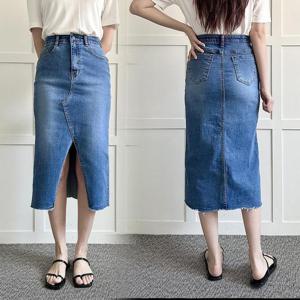 [강물처럼]빅사이즈청치마 P416L507 앞트임컷팅데님스커트 LO (3