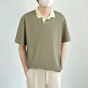 [의류] 모던 남성 3컬러 캐주얼 반팔 배색 카라티셔츠 IS-TS4