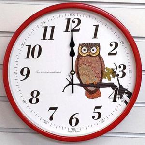 부엉이시계 무소음 부엉이 교육용 메탈 벽시계 레드 GB4537 30cm