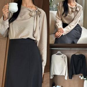 [강물처럼]위쉬몰 YP 리본매듭실키블라우스(V157H508) 빅사이즈